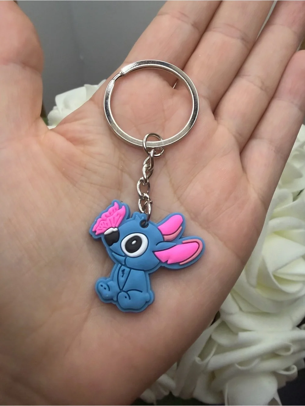 Blue and Pink Cartoon Bunny Keychain for Kids